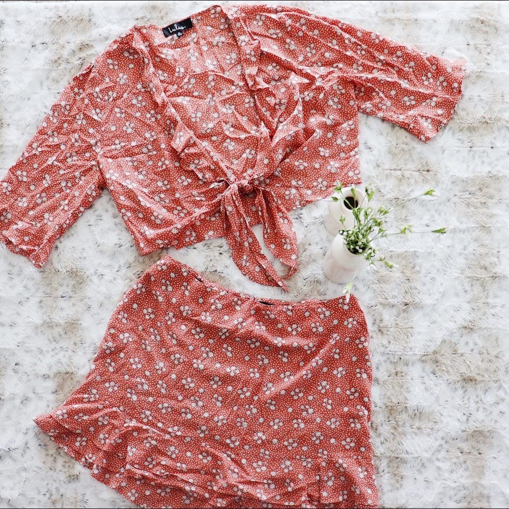 Terra Cotta Floral Print Two-Piece Dress